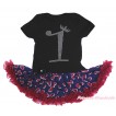 Black Baby Bodysuit Blue Red Heart Pettiskirt & 1st Sparkle Rhinestone Birthday Number Print JS4673